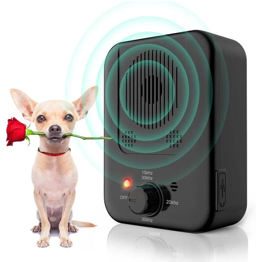 Ultrasonic anti-bark device for dogs with LED indicators and sound sensor