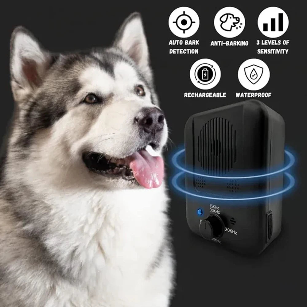Ultrasonic anti-bark device for dogs with LED indicators and sound sensor
