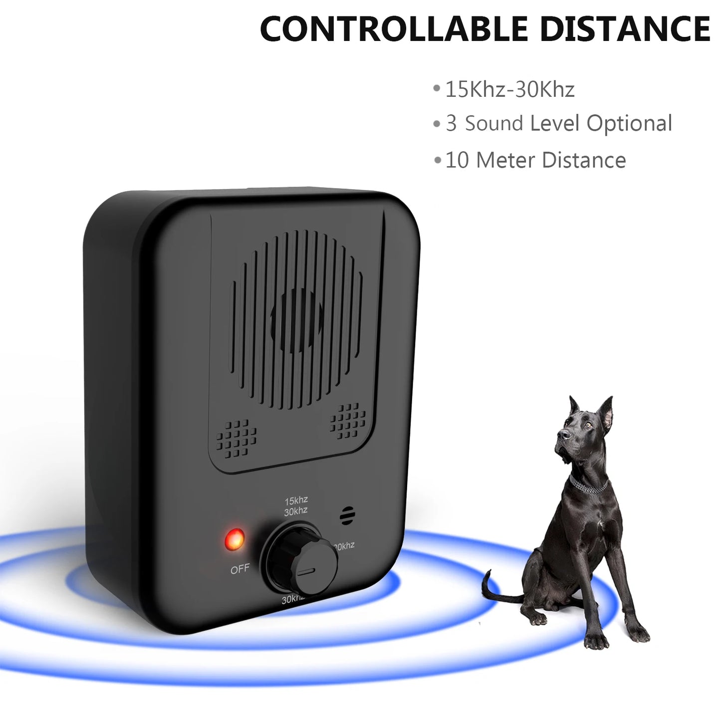 Ultrasonic anti-bark device for dogs with LED indicators and sound sensor