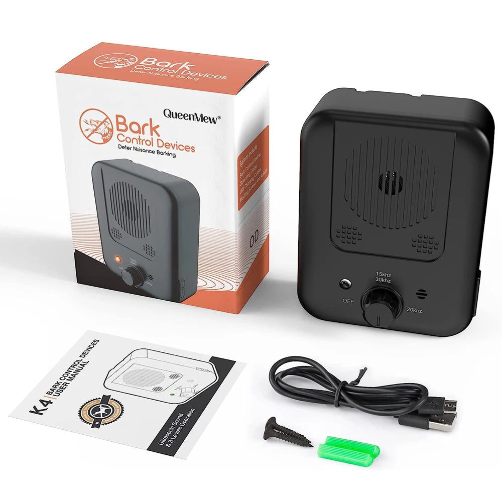 Ultrasonic anti-bark device for dogs with LED indicators and sound sensor
