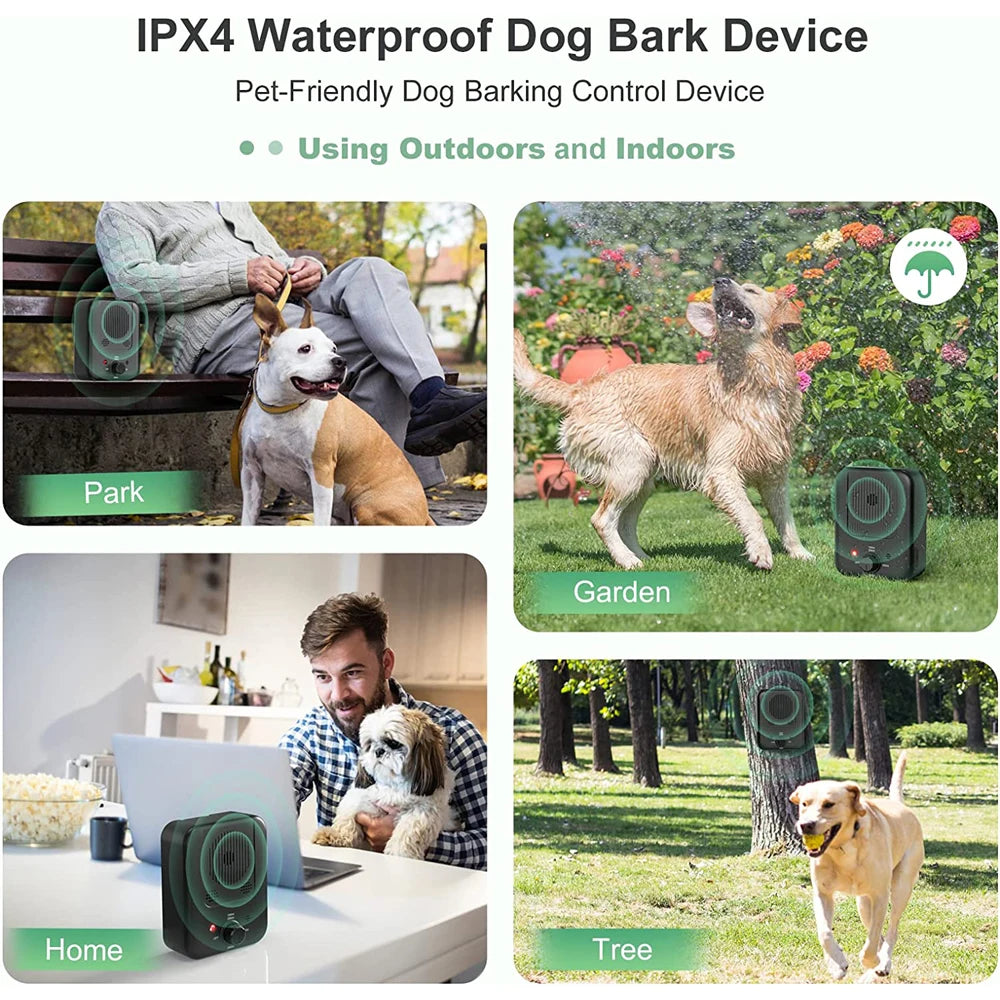 Ultrasonic anti-bark device for dogs with LED indicators and sound sensor