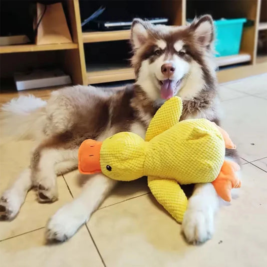 Plush stomping duck dog toy with bite-resistant fabric