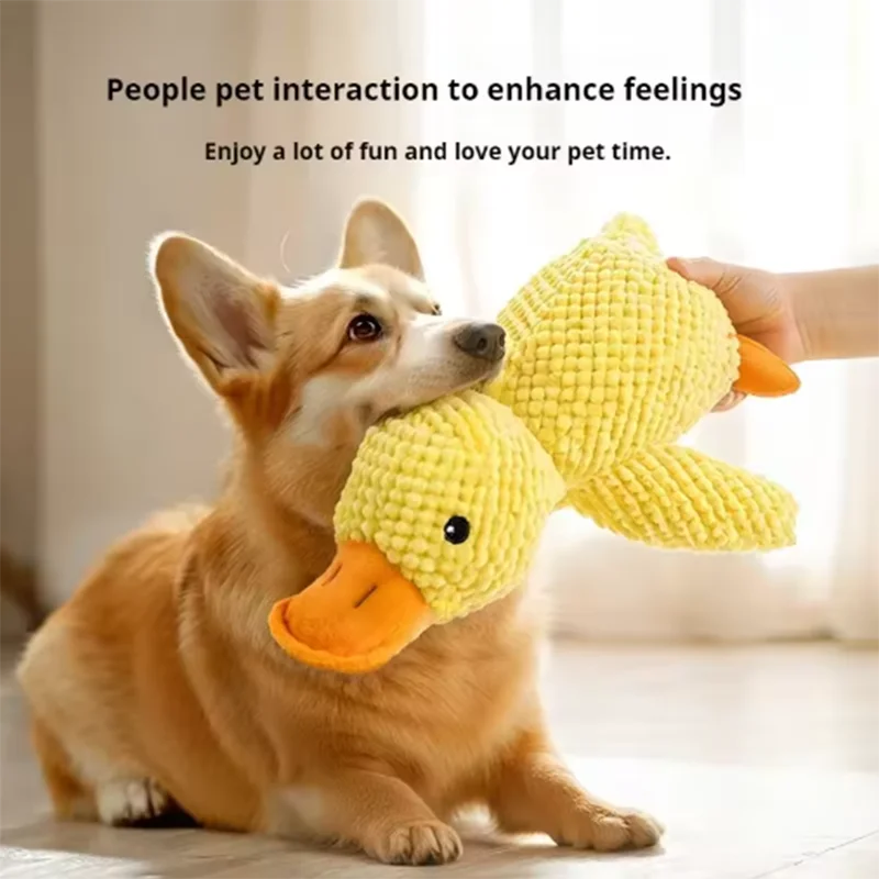 Plush stomping duck dog toy with bite-resistant fabric
