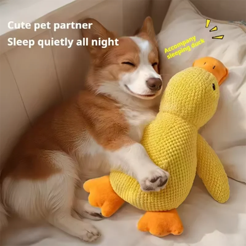 Plush stomping duck dog toy with bite-resistant fabric