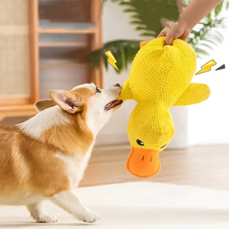 Plush stomping duck dog toy with bite-resistant fabric