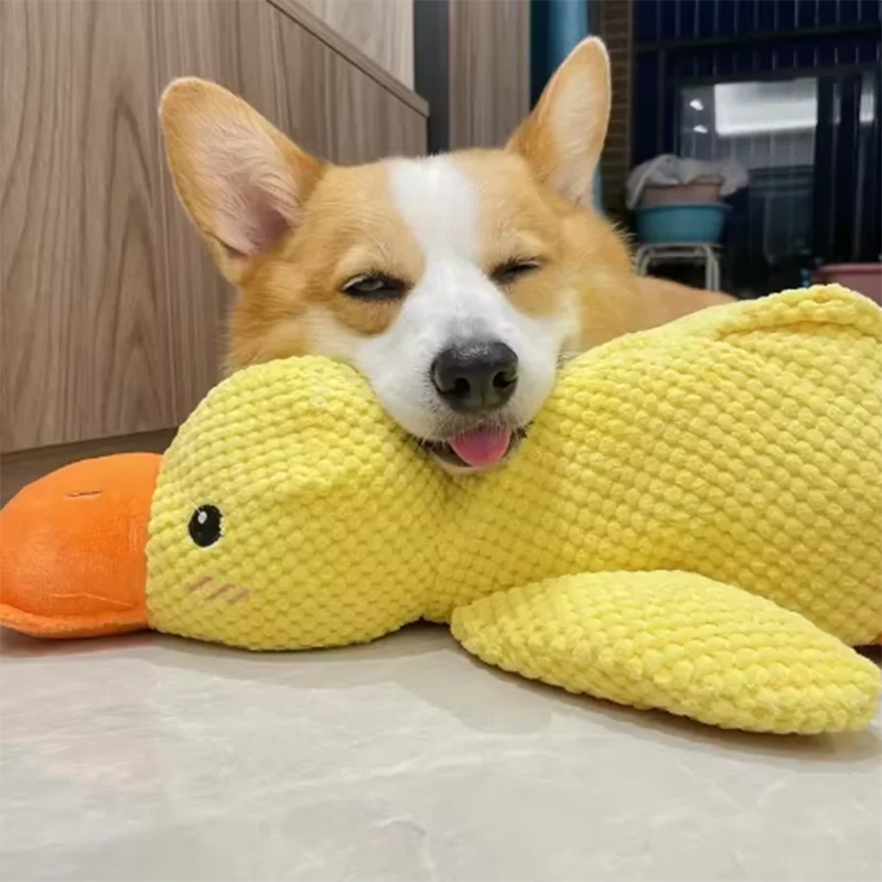 Plush stomping duck dog toy with bite-resistant fabric
