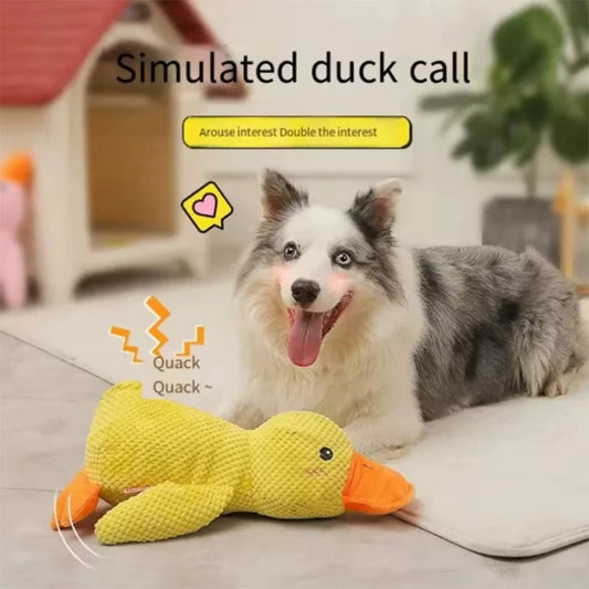 Plush stomping duck dog toy with bite-resistant fabric