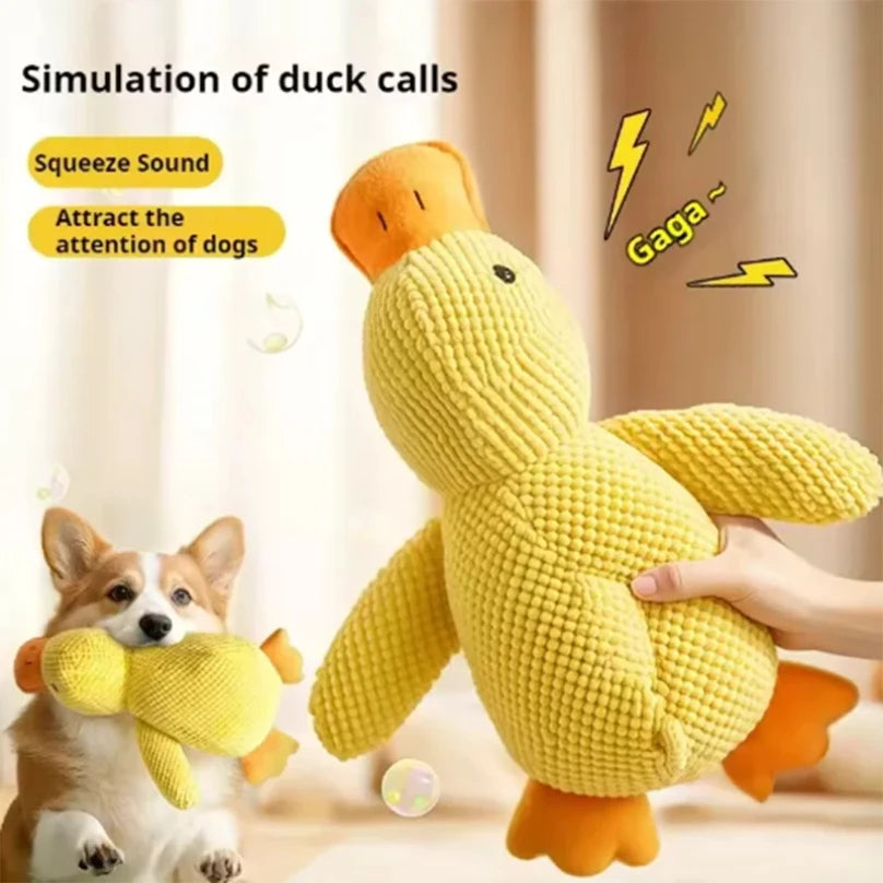 Plush stomping duck dog toy with bite-resistant fabric