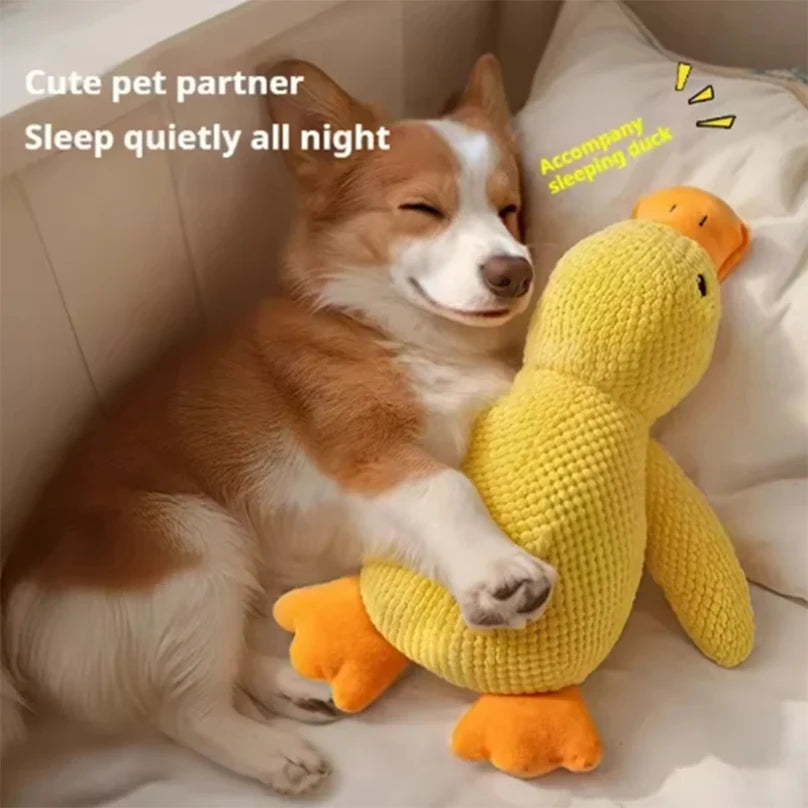 Plush stomping duck dog toy with bite-resistant fabric