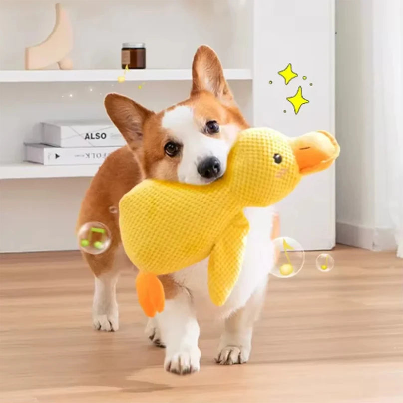 Plush stomping duck dog toy with bite-resistant fabric