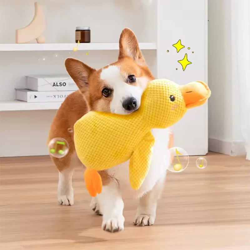 Plush stomping duck dog toy with bite-resistant fabric