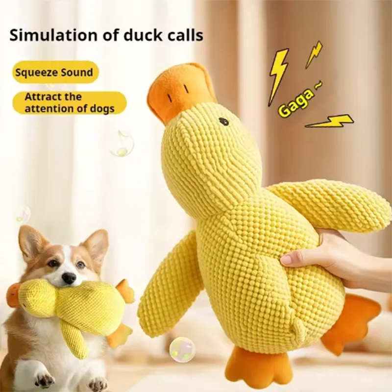 Plush stomping duck dog toy with bite-resistant fabric