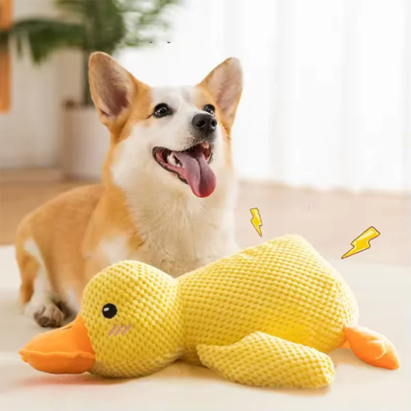 Plush stomping duck dog toy with bite-resistant fabric