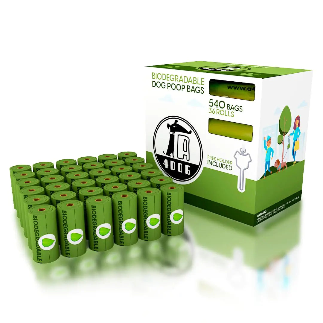 Biodegradable heavy-duty dog poop bags with free leash holder, eco-friendly and leak-proof for clean and sustainable dog walks.