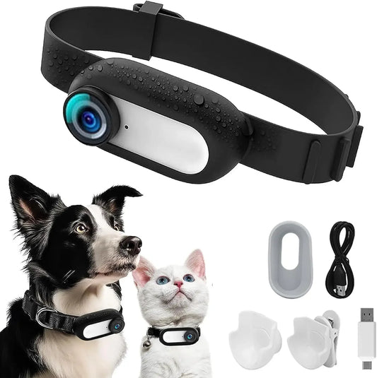 Mini pet collar camera with silicone strap for cats and dogs