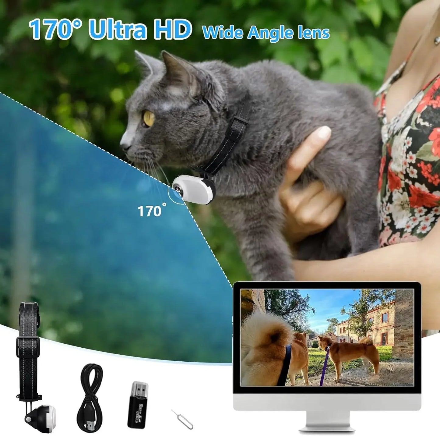 Mini pet collar camera with silicone strap for cats and dogs