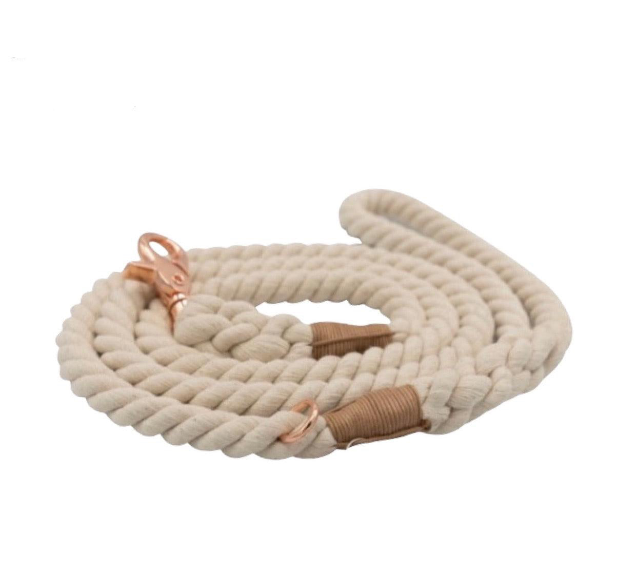 Eco-friendly Natural Rope Leash made from organic cotton, featuring a neutral earthy tone and durable stitching, perfect for eco-conscious dog owners.