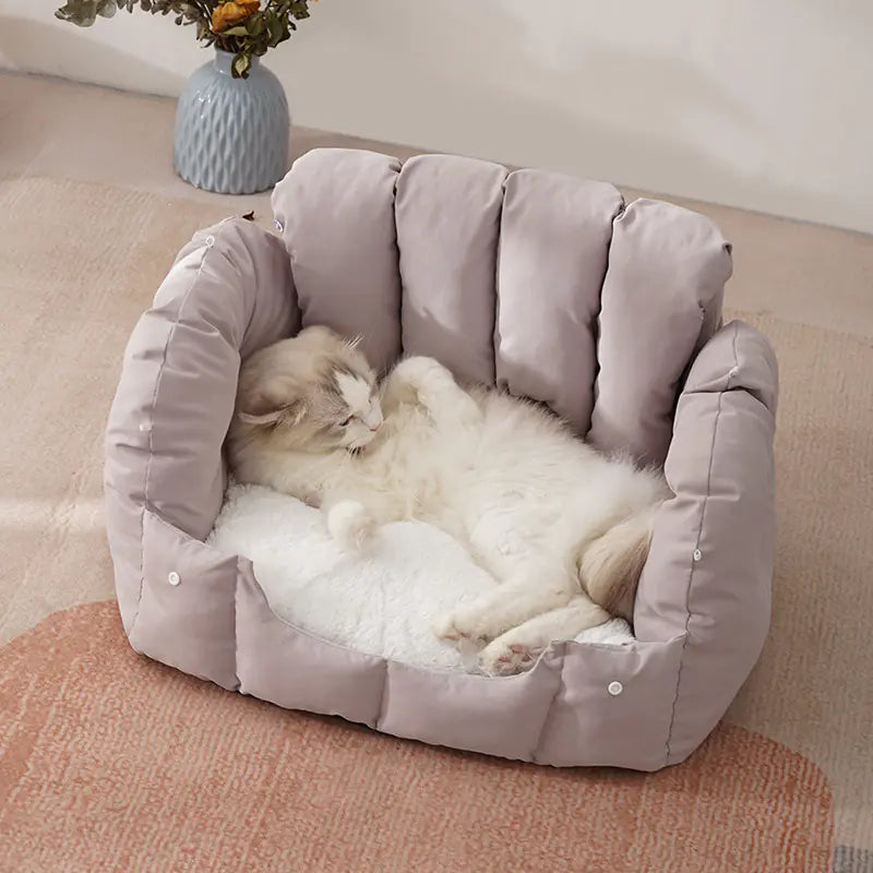 Stylish Arch-Grey Minimalist Dual-Use Arched Cat Bed, showcasing cozy semi-enclosed design for cats and small dogs.