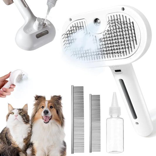 Cat steam brush with spray function – anti-static grooming comb