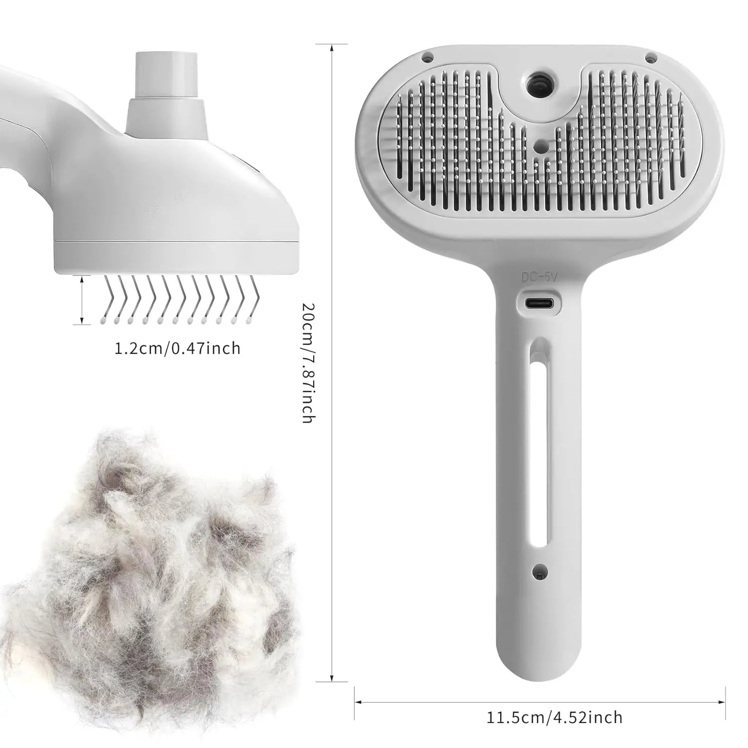 Pet grooming brush spraying fine mist while brushing a cat's fur