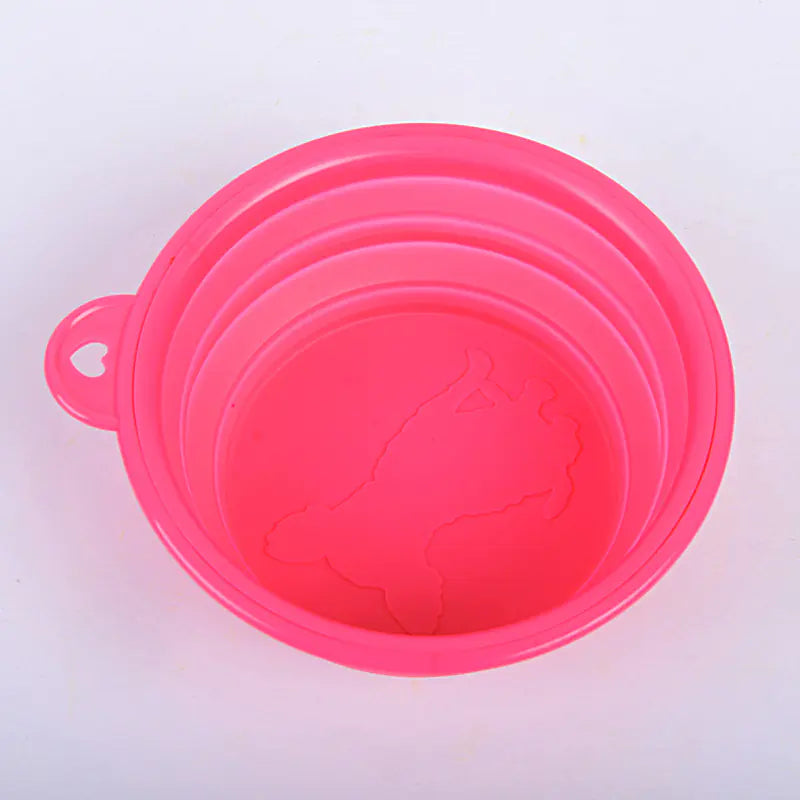 Collapsible silicone pet bowl for dogs and cats in pink