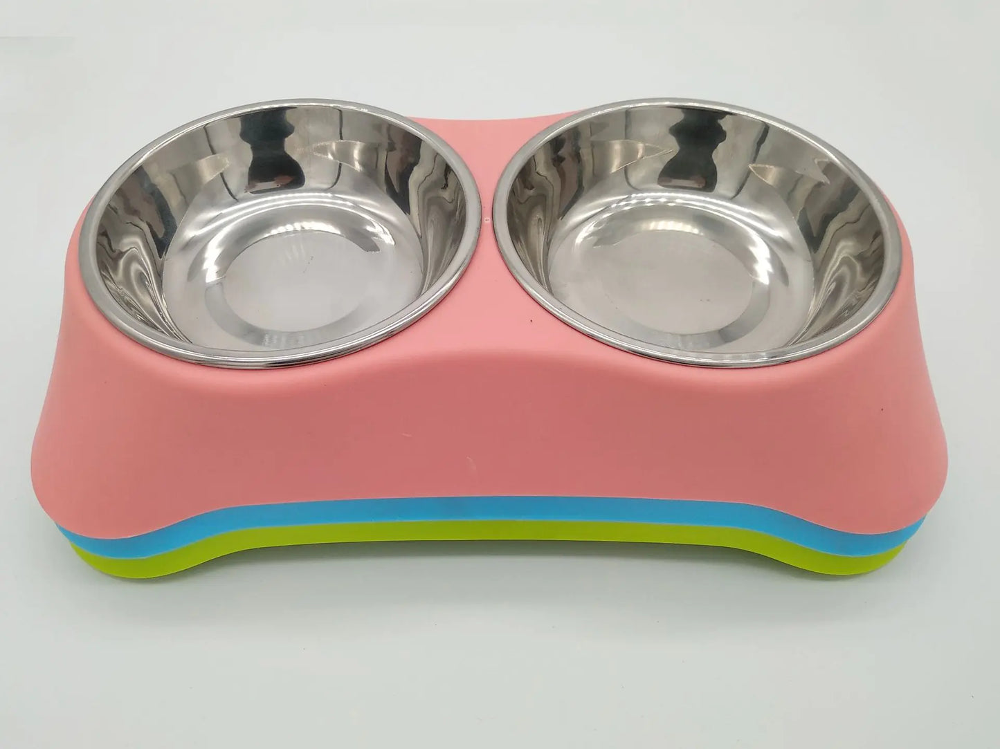 Non-slip silicone double pet bowl in rose red – eco-friendly feeding set for dogs and cats