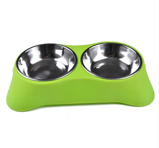 Green silicone double pet bowl for dogs and cats – eco-friendly non-slip design