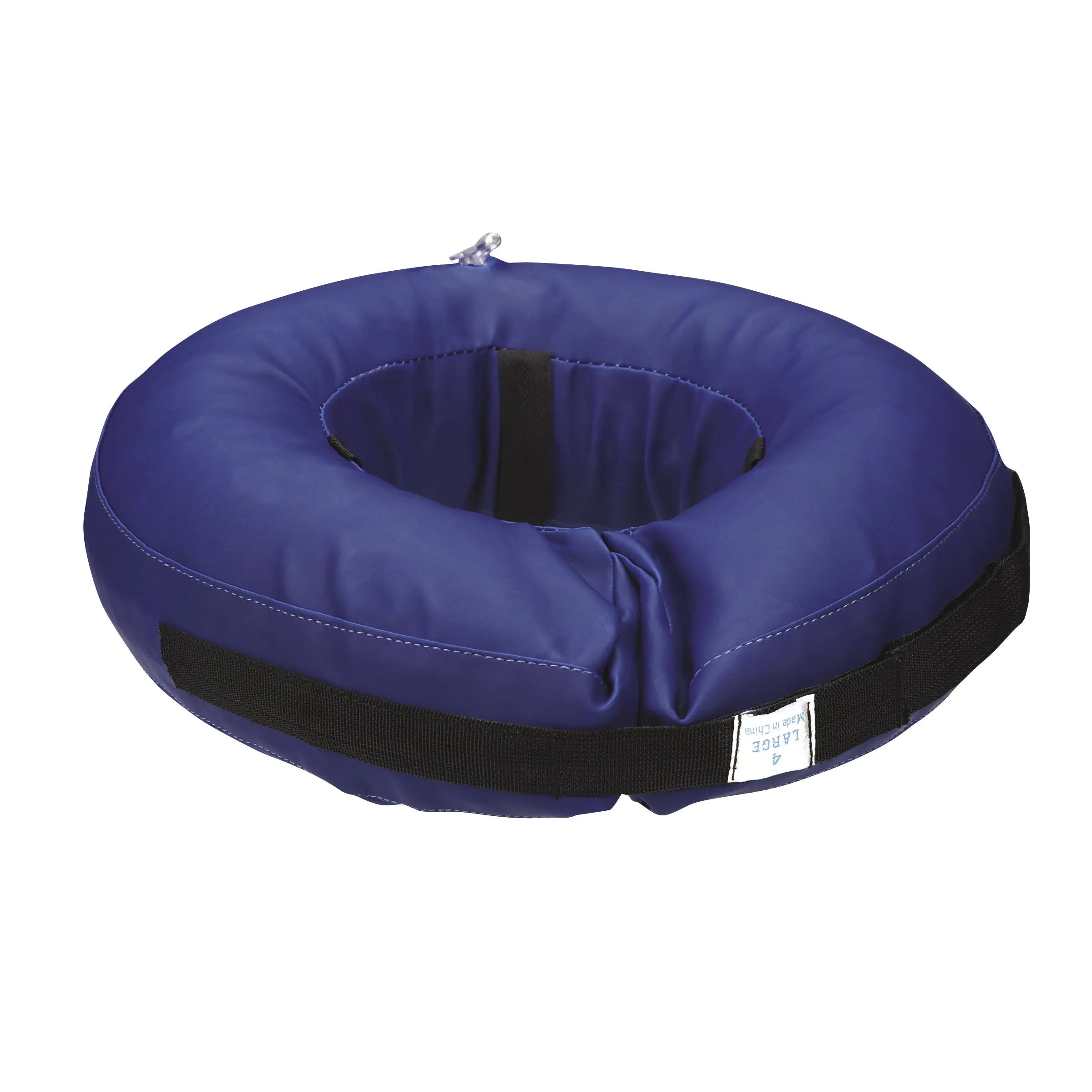  Blue Total Pet Health Inflatable Pet Collar on a dog, showcasing comfort and secure Velcro strap