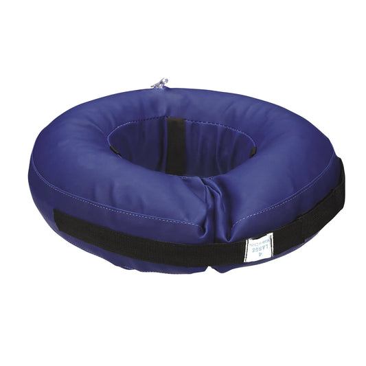  Blue Total Pet Health Inflatable Pet Collar on a dog, showcasing comfort and secure Velcro strap