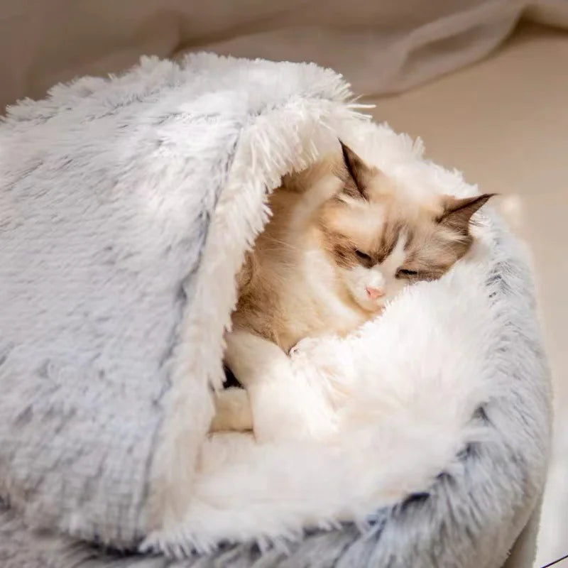 Soft long velvet cat bed with anti-slip base