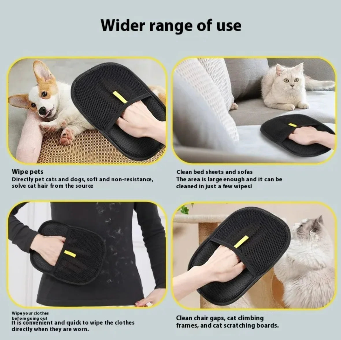 Washable black glove for pet hair cleaning