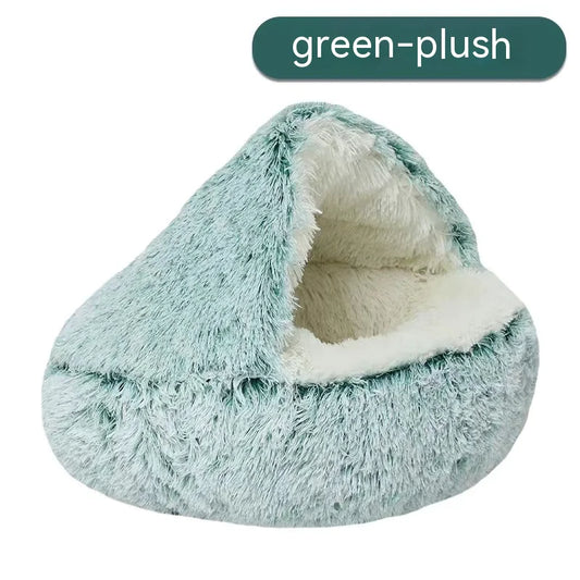 Semi-closed velvet pet bed for cats and small dogs