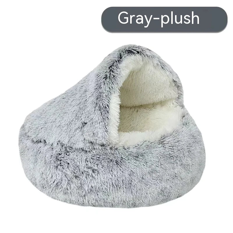 Semi-closed velvet pet bed for cats and small dogs