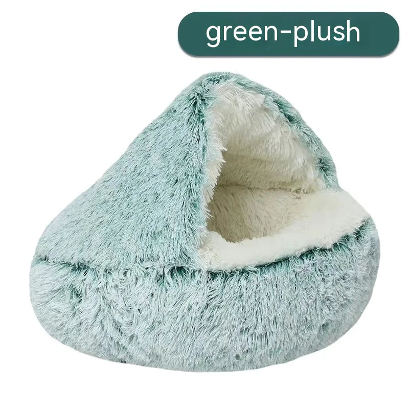 Four-season semi-closed dog bed in green