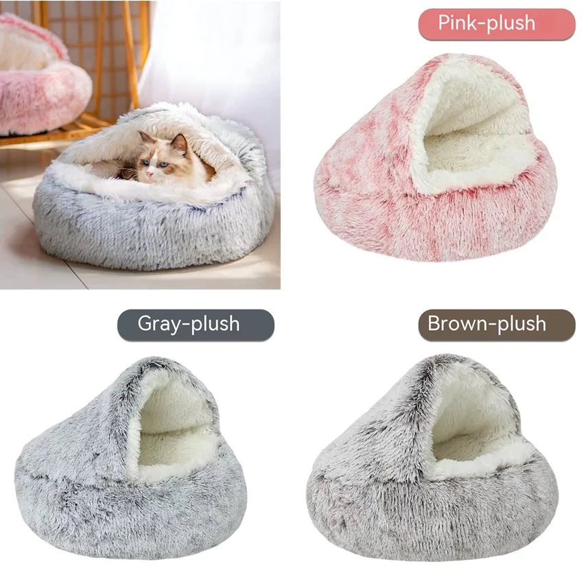 Semi-closed velvet pet bed for cats and small dogs